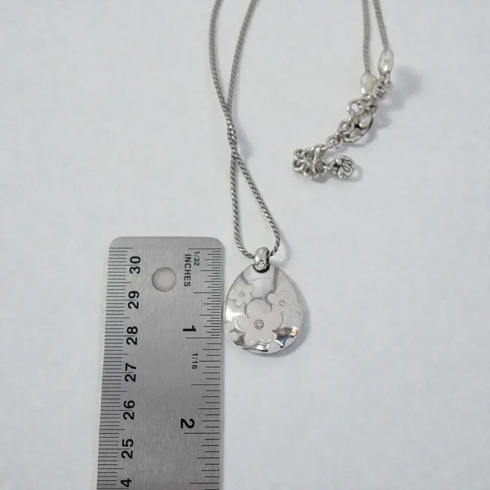 Brighton Teardrop Daisy Enamel Pendant Necklace Silver Plated Retired Design - Picture 6 of 7